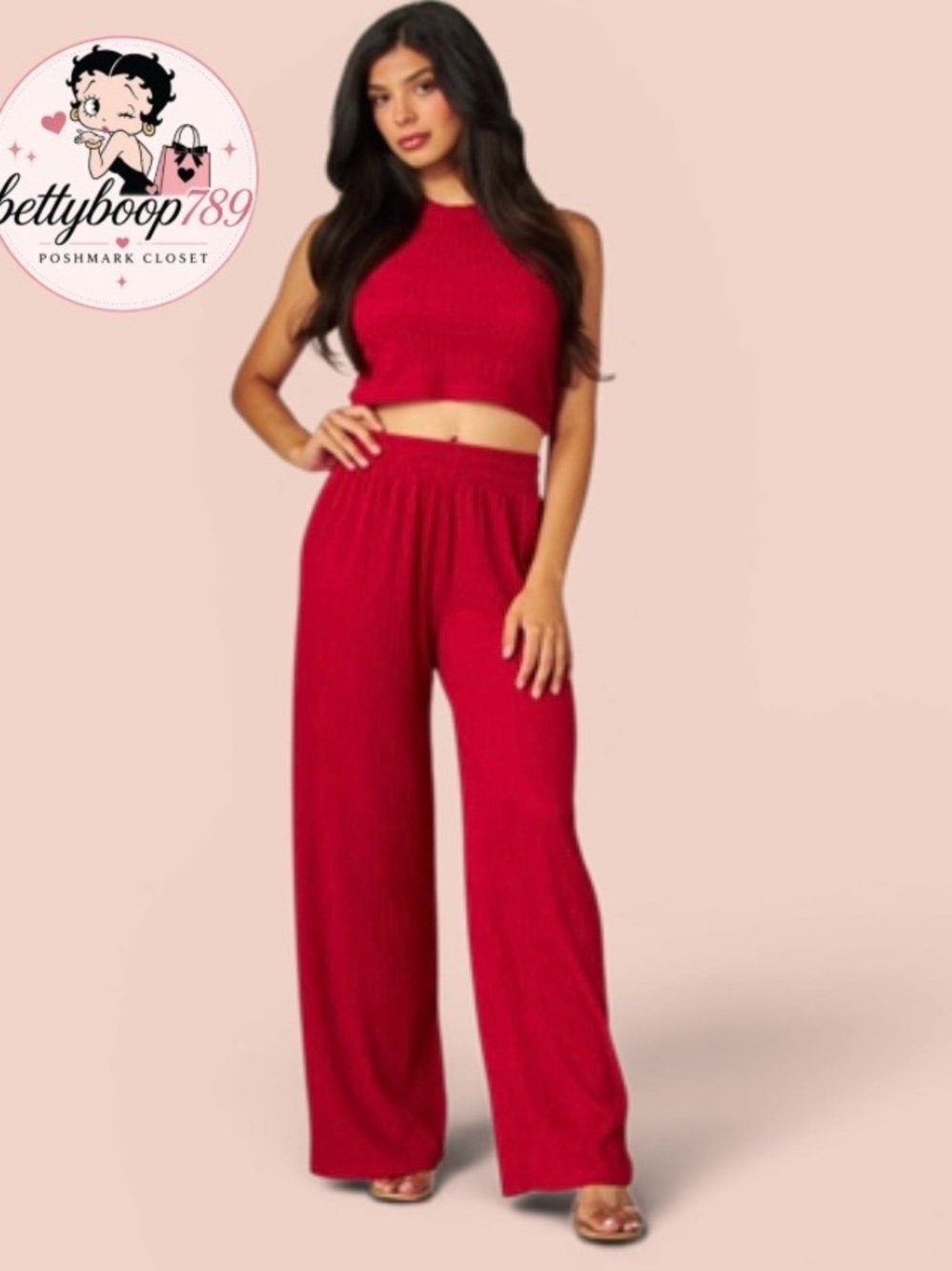 Wide-Leg Pleated Pant & Tank Set in Red